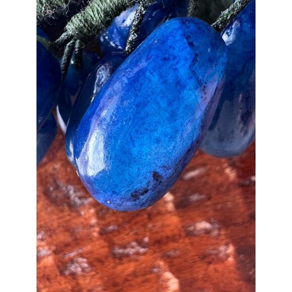 Vintage Blue Alabaster Marble Grapes Bunch Rare Carved Italy Green Stone Leaves - Picture 4 of 13